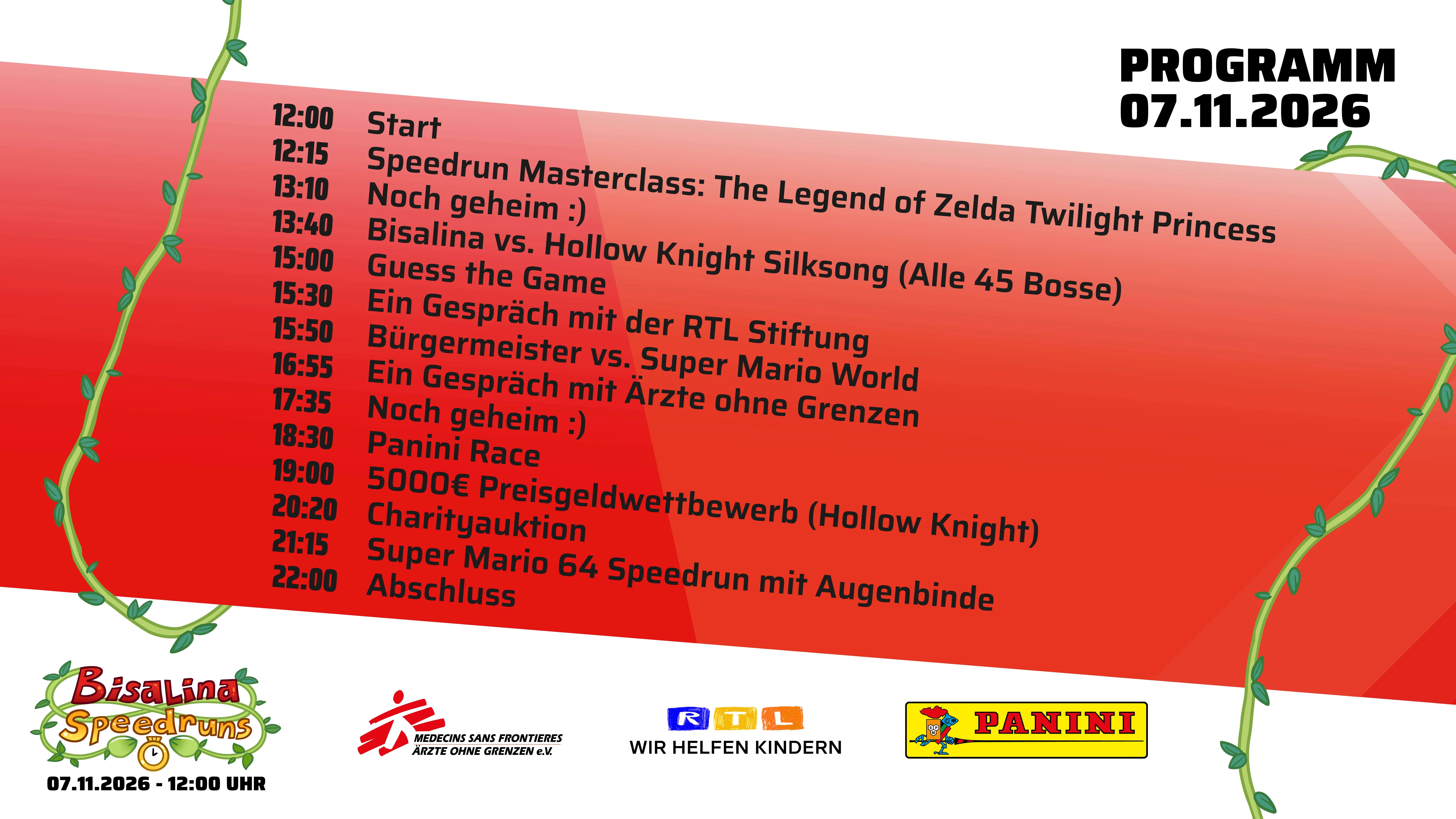 Das Programm für die Bisallina Speedruns umfasst spannende Events wie Masterclasses und Wettbewerbe am 07.11.2026.